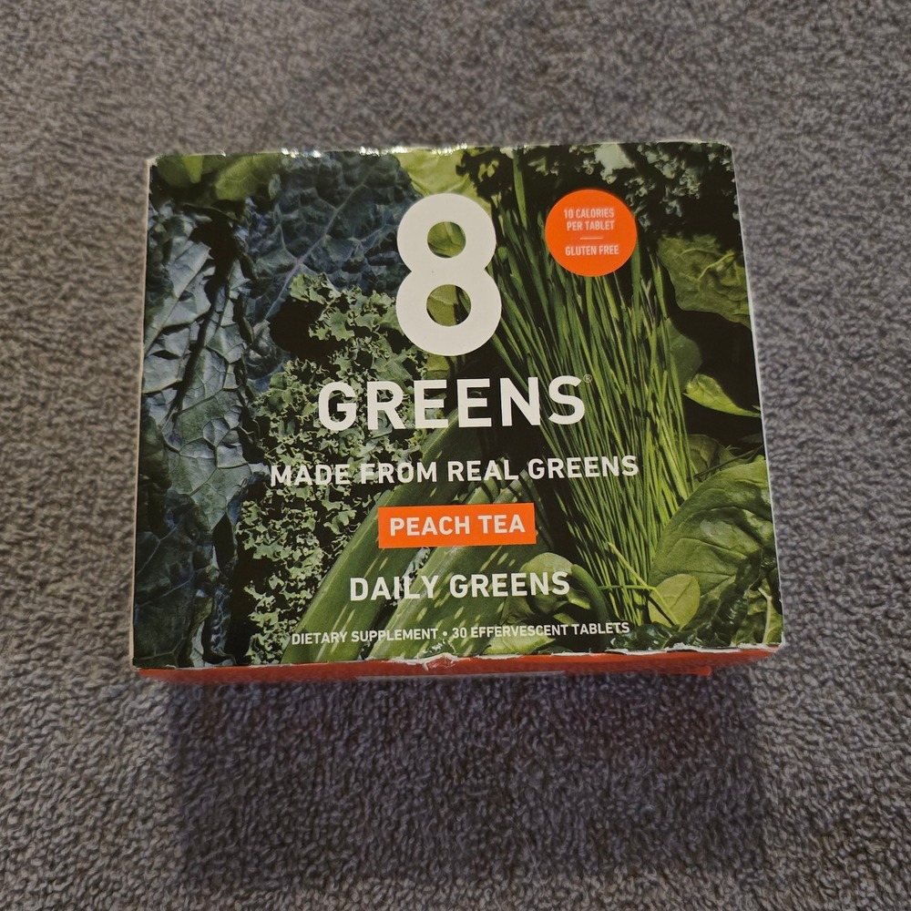 8Greens Daily Greens 30ct Effervescent Tablets Peach Tea Non-GMO Sealed